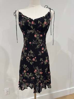 Reformation Christine Floral Mini Dress in Black Rose